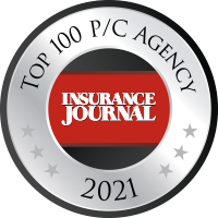 Insurance Journal top 100 P/C agency 2021 badge.