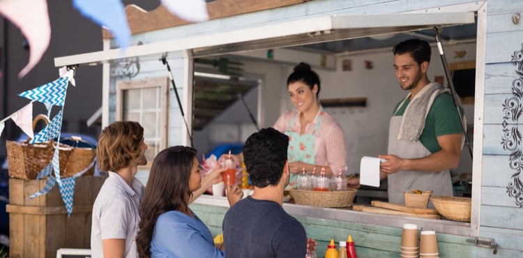 Food truck with customers. Food truck with customers.