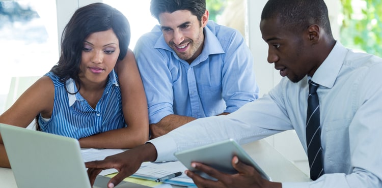 Real estate agent with clients. Real estate agent with clients.