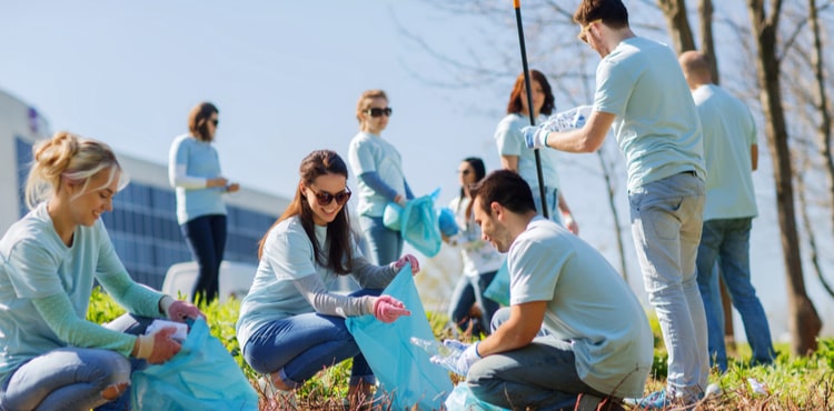 Group of volunteers working. Group of volunteers working.