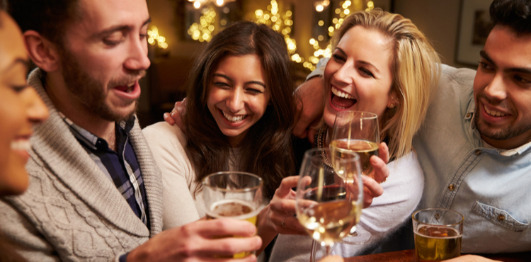 Group of coworkers with drinks. Group of coworkers with drinks.