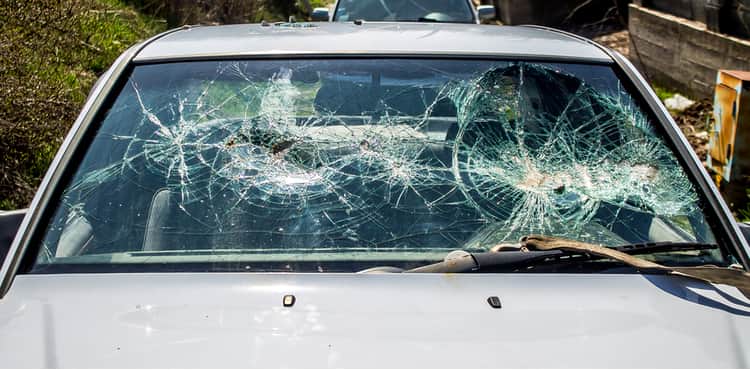 Windshield of a smashed car. Windshield of a smashed car.