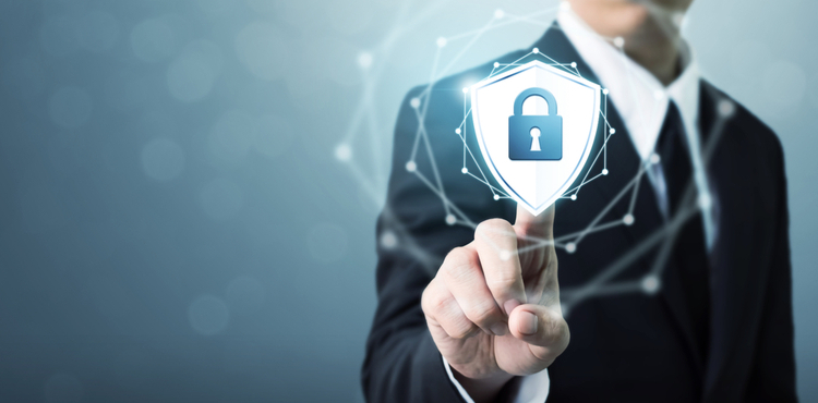 Businessman securing virtual web data. Businessman securing virtual web data.