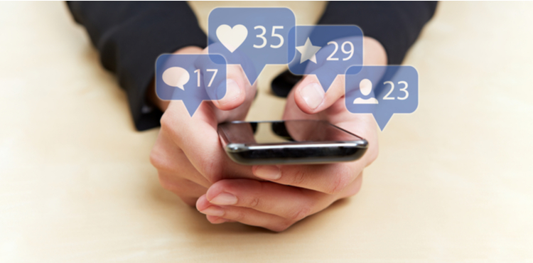 Social media icons coming from a phone. Social media icons coming from a phone.