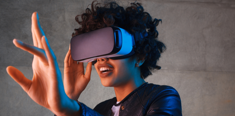 A woman interacts with virtual reality. A woman interacts with virtual reality.