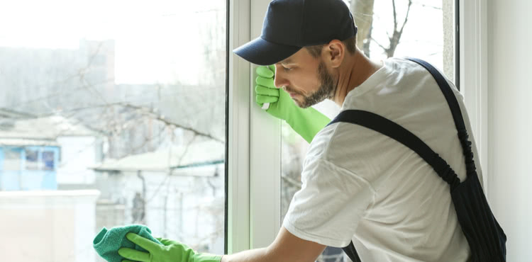Man washing a window Man washing a window
