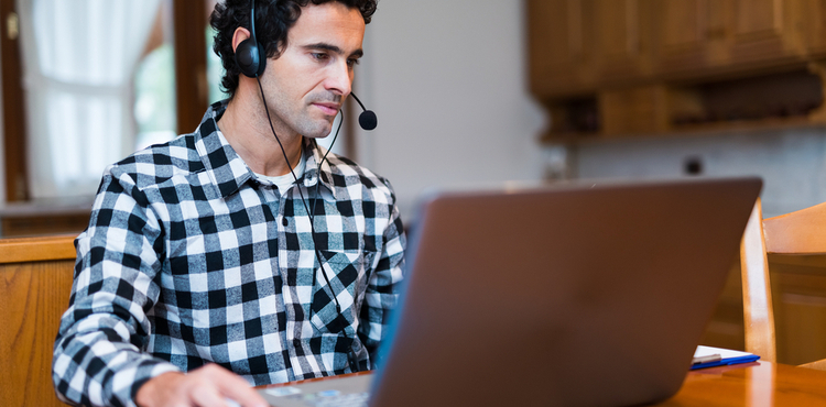 Remote employee on video conference call. Remote employee on video conference call.