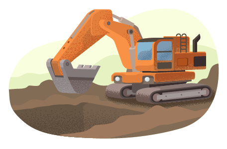 Excavator digging at a construction site.