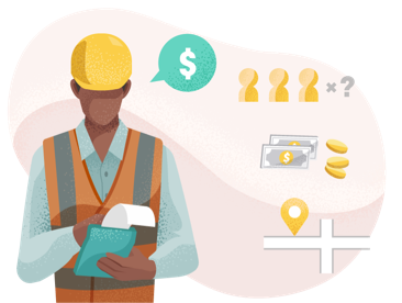 Man in construction vest and helmet calculating insurance costs. Man in construction vest and helmet calculating insurance costs.