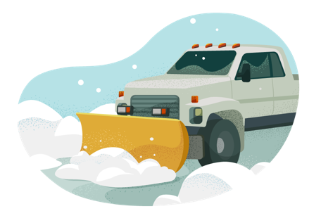 Truck with snow plow clearing a road.