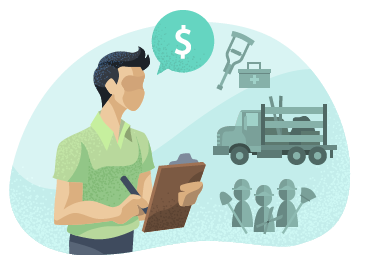 Landscaper calculating costs of medical, auto, and employee expenses. Landscaper calculating costs of medical, auto, and employee expenses.
