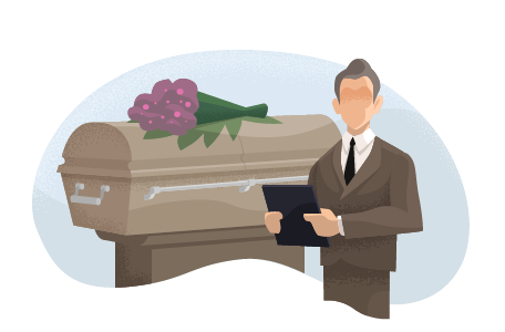 Funeral director in front of a casket.