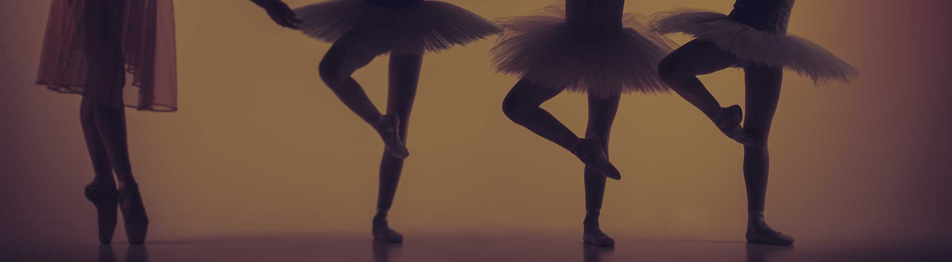 The silhouettes of little ballerinas with personal ballet teacher in dance studio.