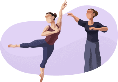 Dance instructor teaching ballet to a student.