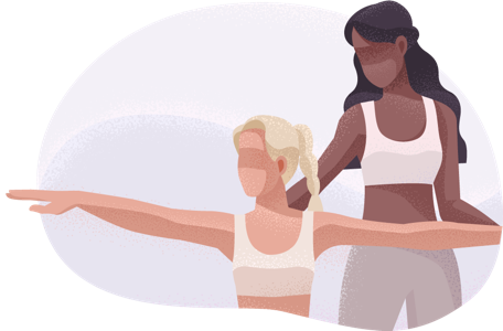 Yoga instructor showing student a pose.