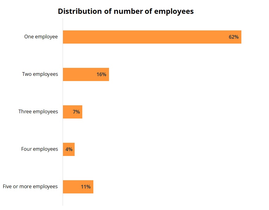 Distribution of number of employees.