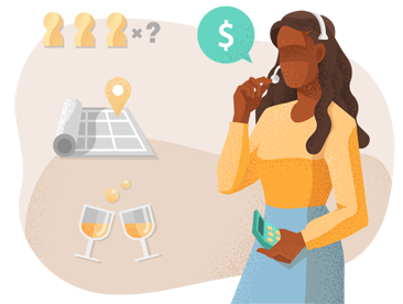 Person with headset considering costs of insurance. Person with headset considering costs of insurance.
