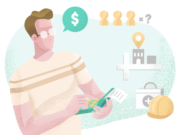 Male business owner calculating number of employees and other factors Male business owner calculating number of employees and other factors