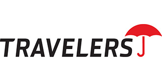 The logo for Travelers Insurance with an umbrella.