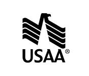 The logo for USAA in black and white.