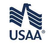 The logo for USAA in blue.