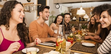 Group of friends at restaurant.