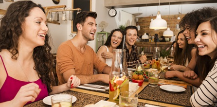 Group of friends at restaurant.