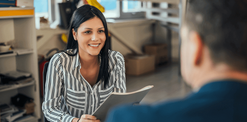 Female consultant speaking with client.
