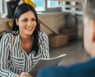 Female consultant speaking with client.