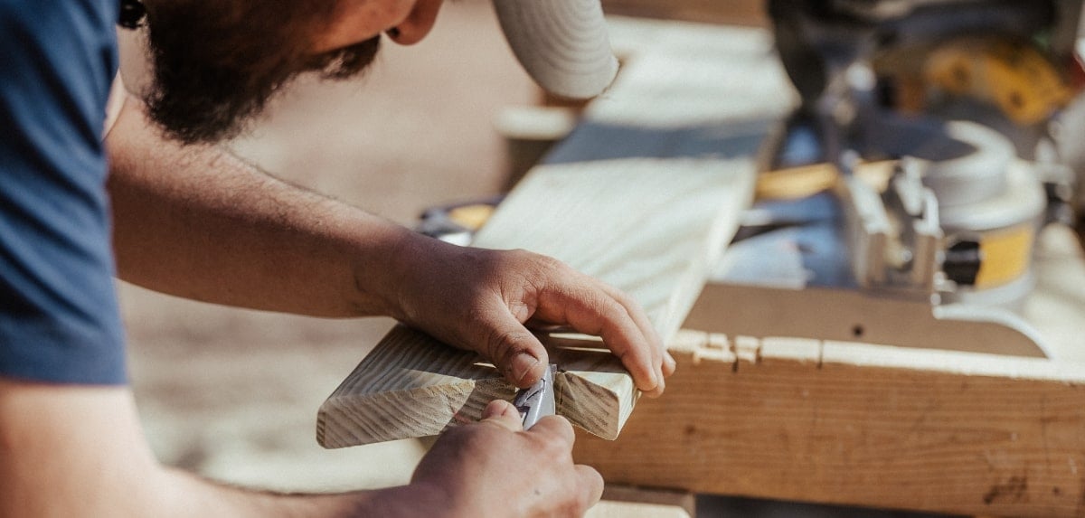 Contractor woodworking while on the job