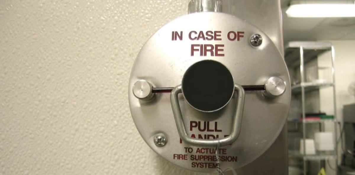 A fire suppression system inside a restaurant. A fire suppression system inside a restaurant.