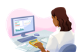 Accountant working on computer and a calculator.