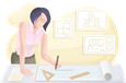 Architect sketching a blueprint.