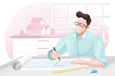 Man drawing on drafting paper.
