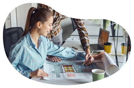 Draftsman working on a schematic.