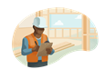 Construction project manager making notes on clipboard.