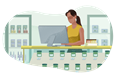 Employee working behind the counter of a dispensary.