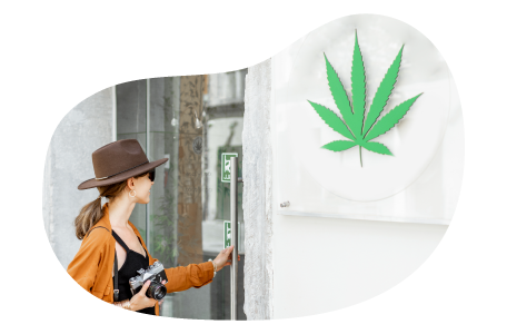 Customer entering a cannabis dispensary. Customer entering a cannabis dispensary.