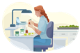 Employee at a cannabis laboratory tests cannabis products with a glass dropper.