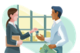 Property owner handing keys to cannabis business owner.