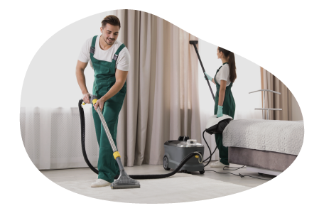 Carpet cleaners working in a client's residence.