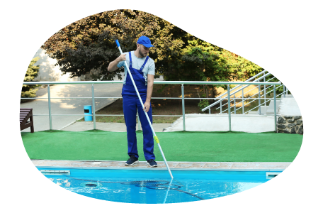 Pool cleaner collecting debris from a client's pool.