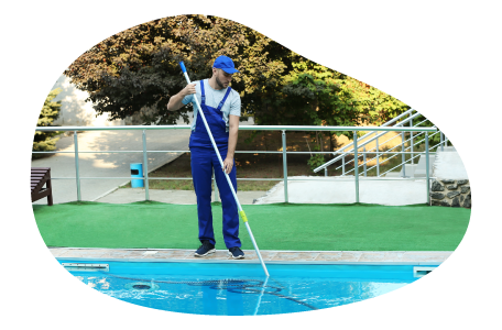 Pool cleaner collecting debris from a client's pool. Pool cleaner collecting debris from a client's pool.