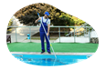 Pool cleaner collecting debris from a client's pool.