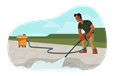 Worker pressure washing a driveway.