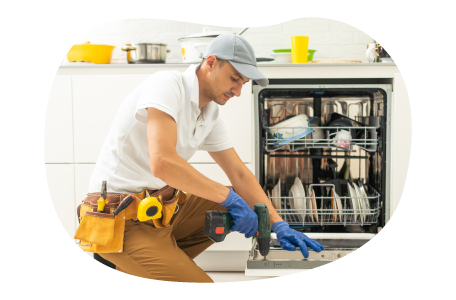 Contractor repairing a client appliance.
