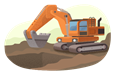 Excavator digging at a construction site.