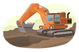 Excavator digging at a construction site.