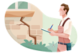 Home inspector examining a crack in a home's foundation