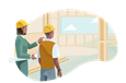 Two construction professionals working on home interior.